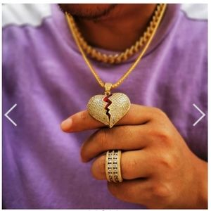 NWT Golden Heart Broken Iced Out Pendant Necklace